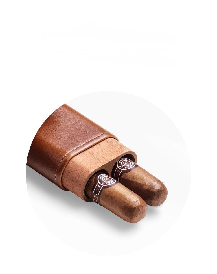 Premium Leather Cigar Case – Travel Cigar Holder for 2 Cigars with Cedar Wood Interior