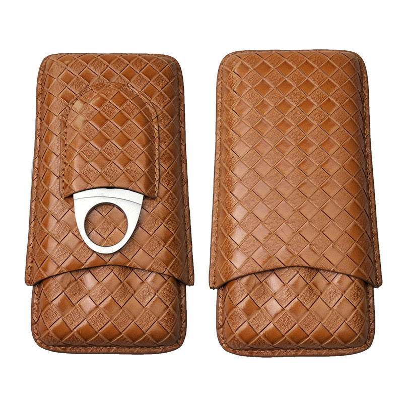 Luxury Leather Cigar Case with Built-in Cigar Cutter – Travel Holder for 3 Cigars