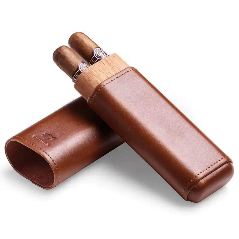 Premium Leather Cigar Case – Travel Cigar Holder for 2 Cigars with Cedar Wood Interior
