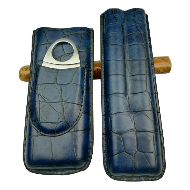 Luxury Leather Cigar Case with Built-in Cigar Cutter – Travel Cigar Holder for 2 Cigars