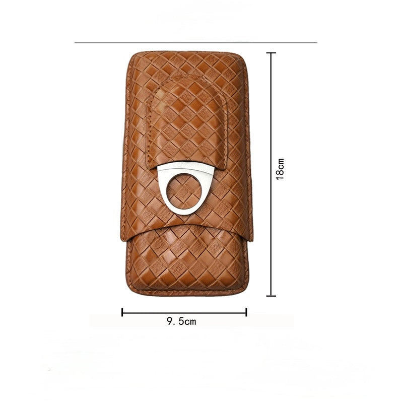Luxury Leather Cigar Case with Built-in Cigar Cutter – Travel Holder for 3 Cigars