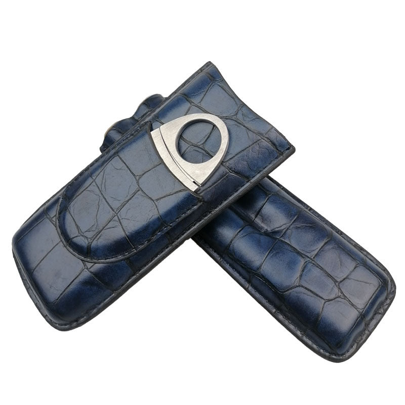 Luxury Leather Cigar Case with Built-in Cigar Cutter – Travel Cigar Holder for 2 Cigars