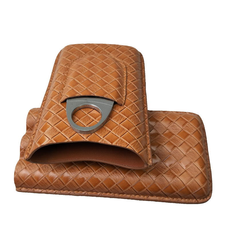 Luxury Leather Cigar Case with Built-in Cigar Cutter – Travel Holder for 3 Cigars