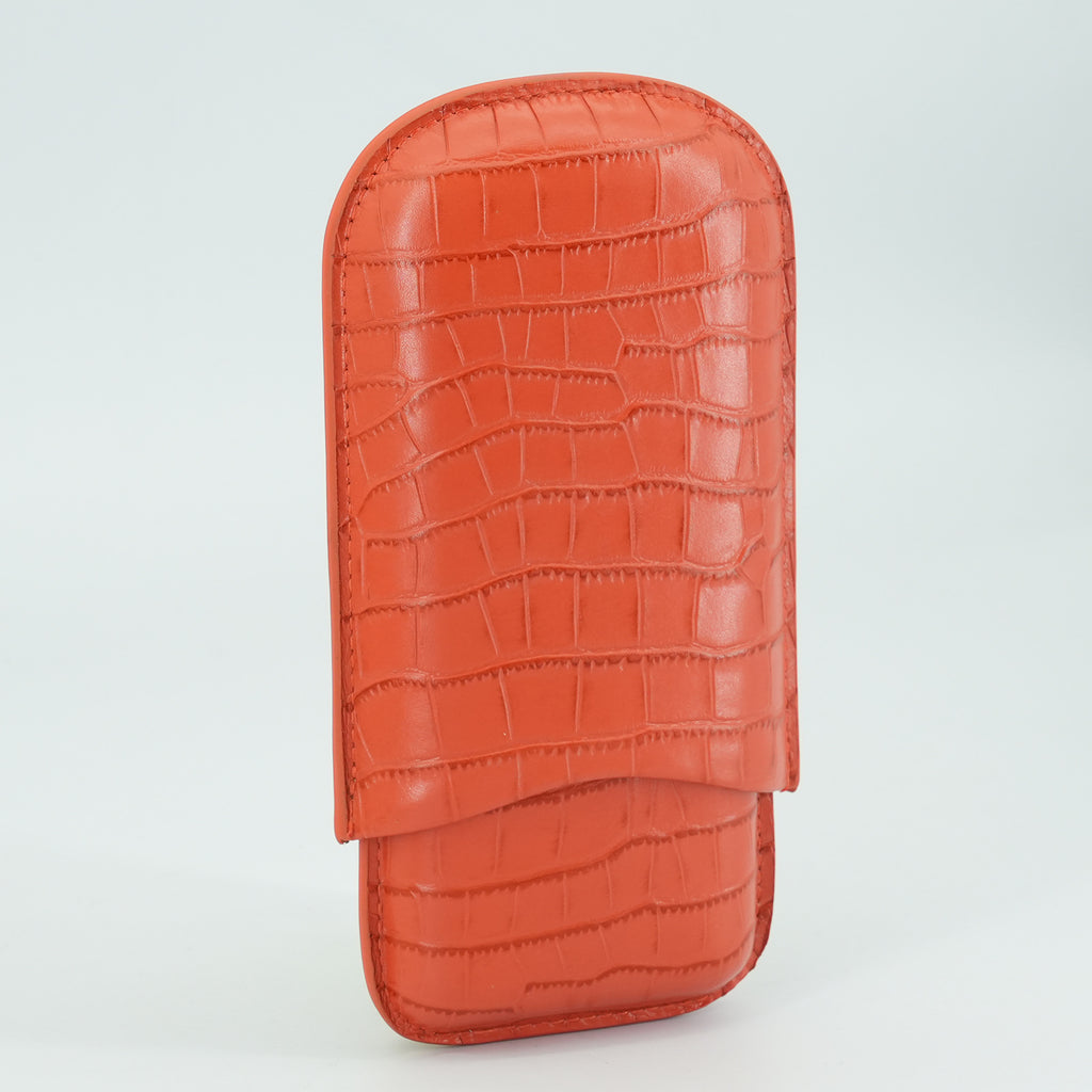 Orange Leather Cigar Case - Holds Up to 3 Cigars