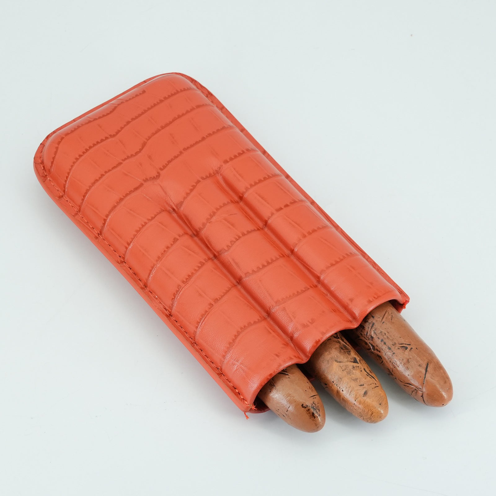 Orange Leather Cigar Case - Holds Up to 3 Cigars